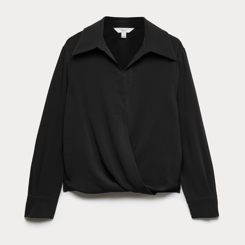 A cut out of a black wrap blouse by M&amp;amp;S