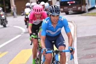 Mikel Landa Meana (Movistar) and Hugh Carthy (EF Education First - Drapac) on the move suring stage 5 at Tour de suisse