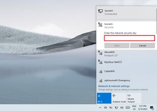 Confirm Wi-Fi password in taskbar