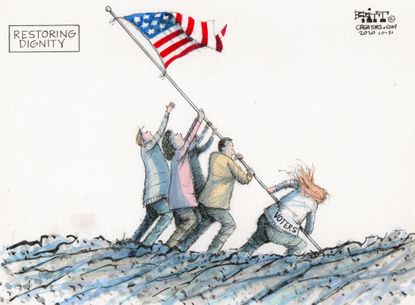 Editorial Cartoon U.S. Voters 2020 Iwo Jima flag