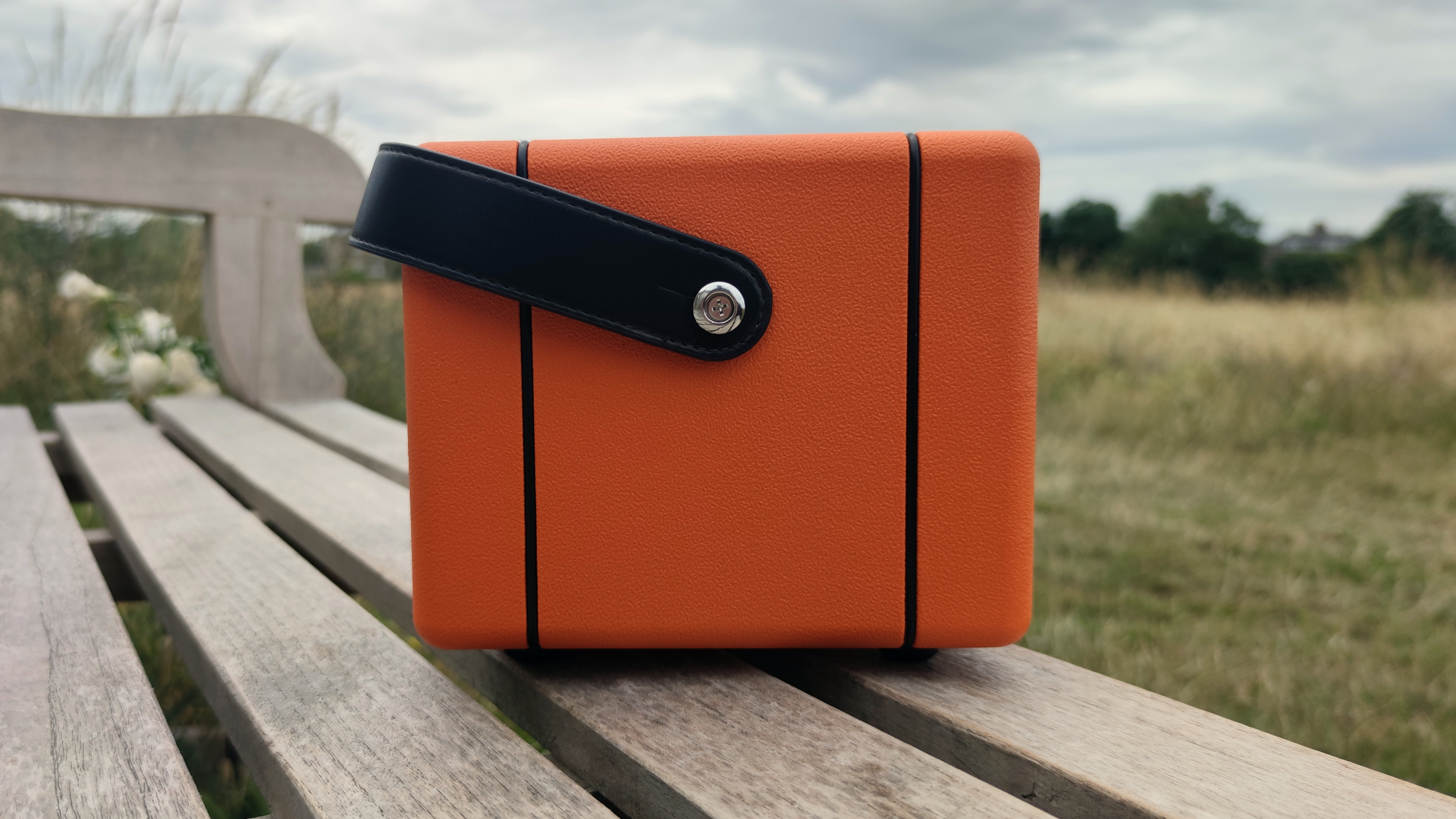 A side-on view of the Orange Box