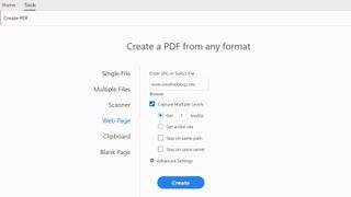 Screengrab of Adobe Acrobat Pro DC showing options for creating PDFs