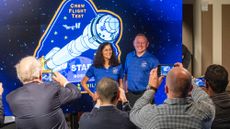 Sunita Williams and Butch Wilmore taking questions during a media briefing in March, before they embarked on their trip to the ISS 