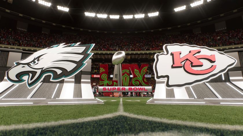 Image from a Madden 25 sim of Super Bowl LIX featuring the Kansas City Chiefs and Philadelphia Eagles