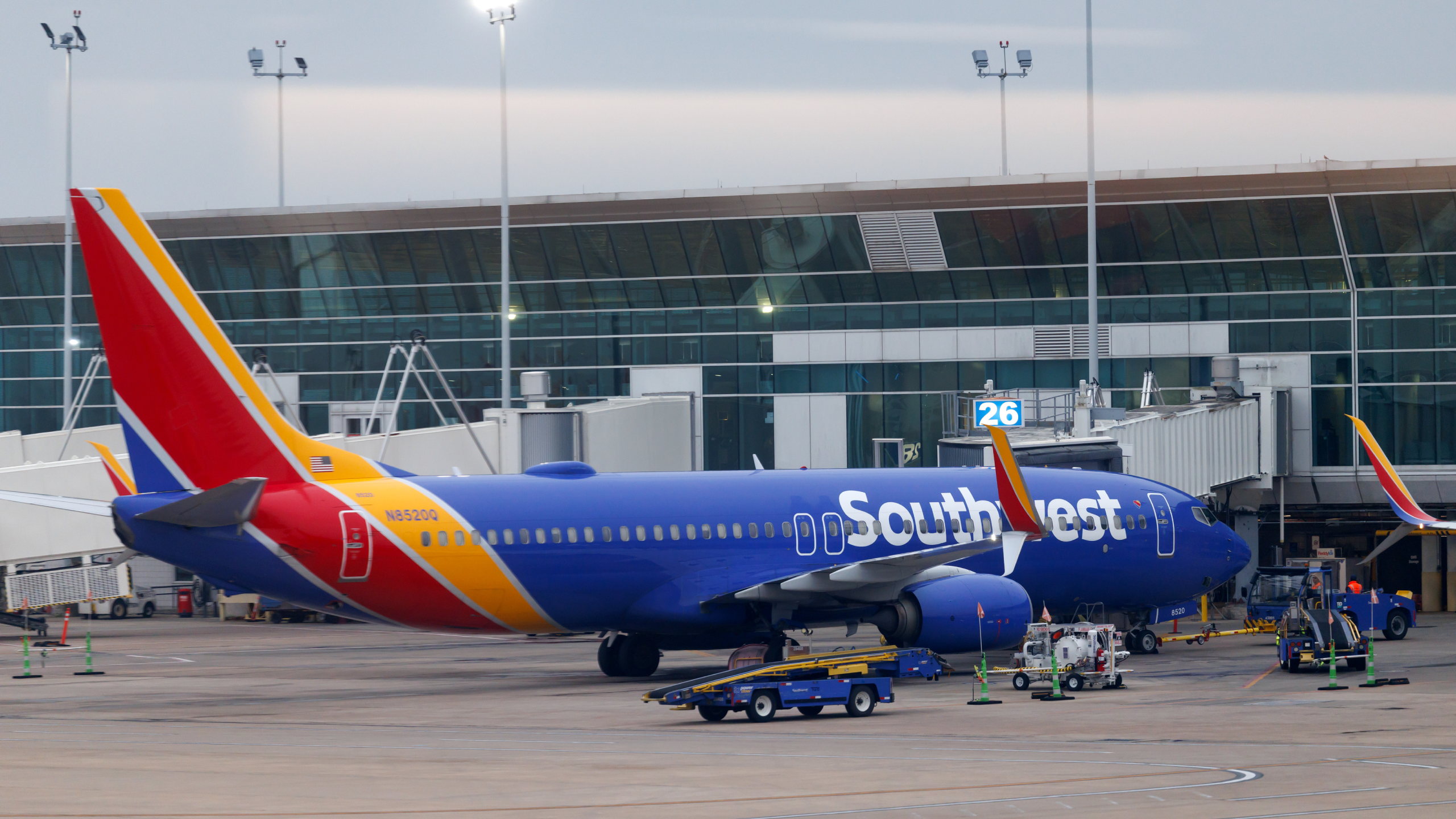 A Southwest Airlines plane at William P. Hobby Airport in Houston, Texas, US, on Monday, March 9, 2026. 