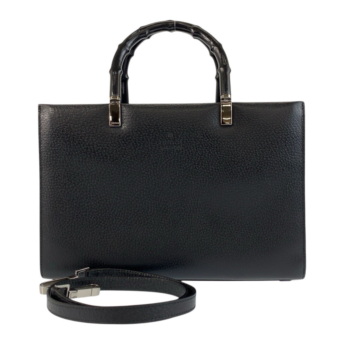 Black leather tote bag