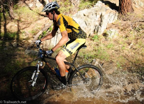 Nate Miller (Honey Stinger) plowing through the creek