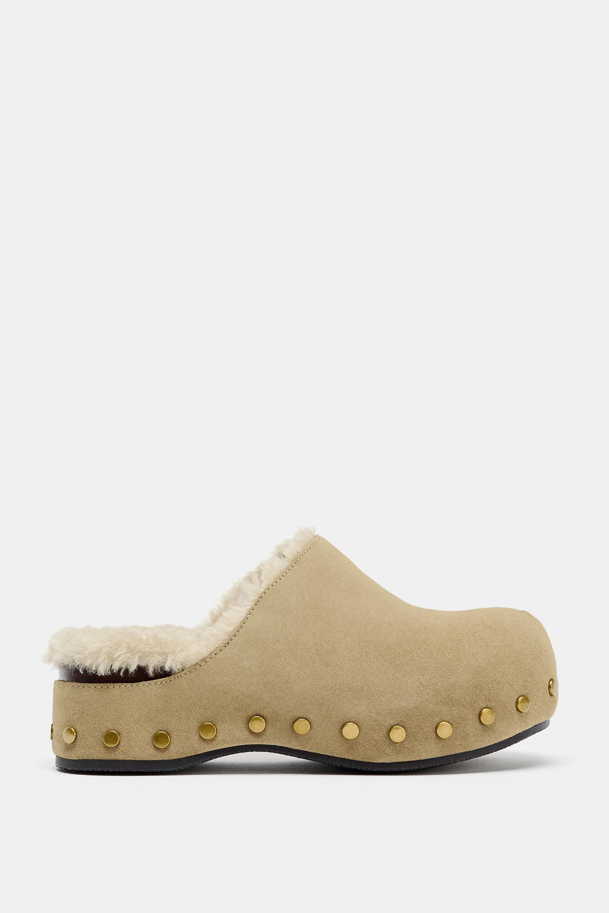 Split Leather Studded Clogs