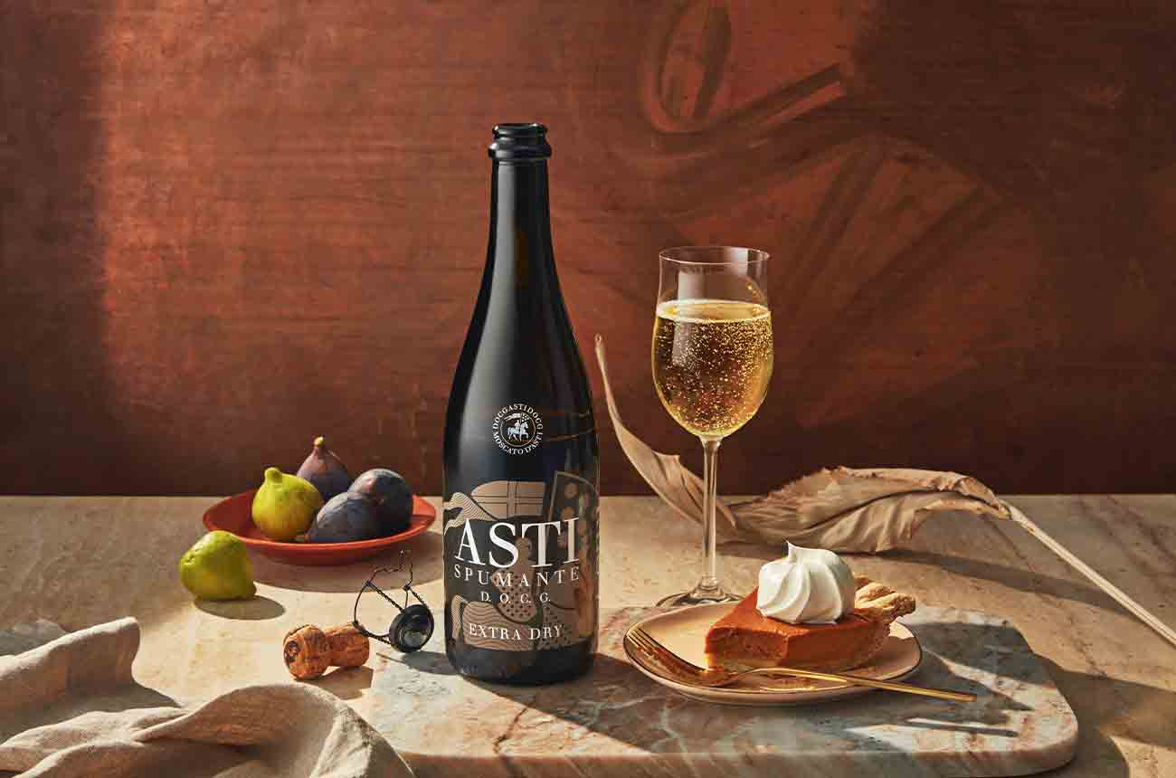 Bottle of Asti wine on table