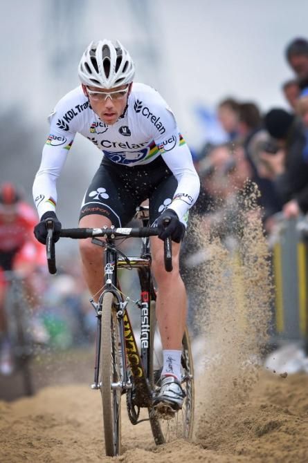 World champion Sven Nys powers through the sand en route to victory at the 2013 edition of the GP Stad Eeklo