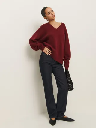 Reformation, Jadey Cashmere Oversized V-Neck Sweater