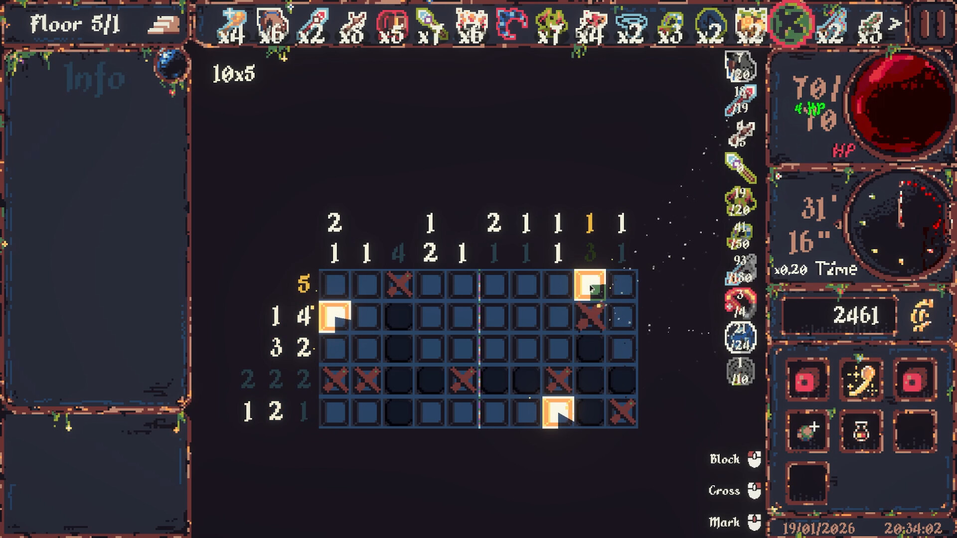 A partially-completed nonogram encounter in CiniCross.