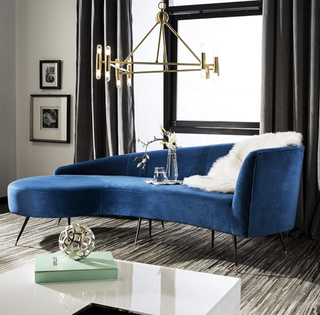 Navy blue modern Parisian sofa in velvet from Amazon.