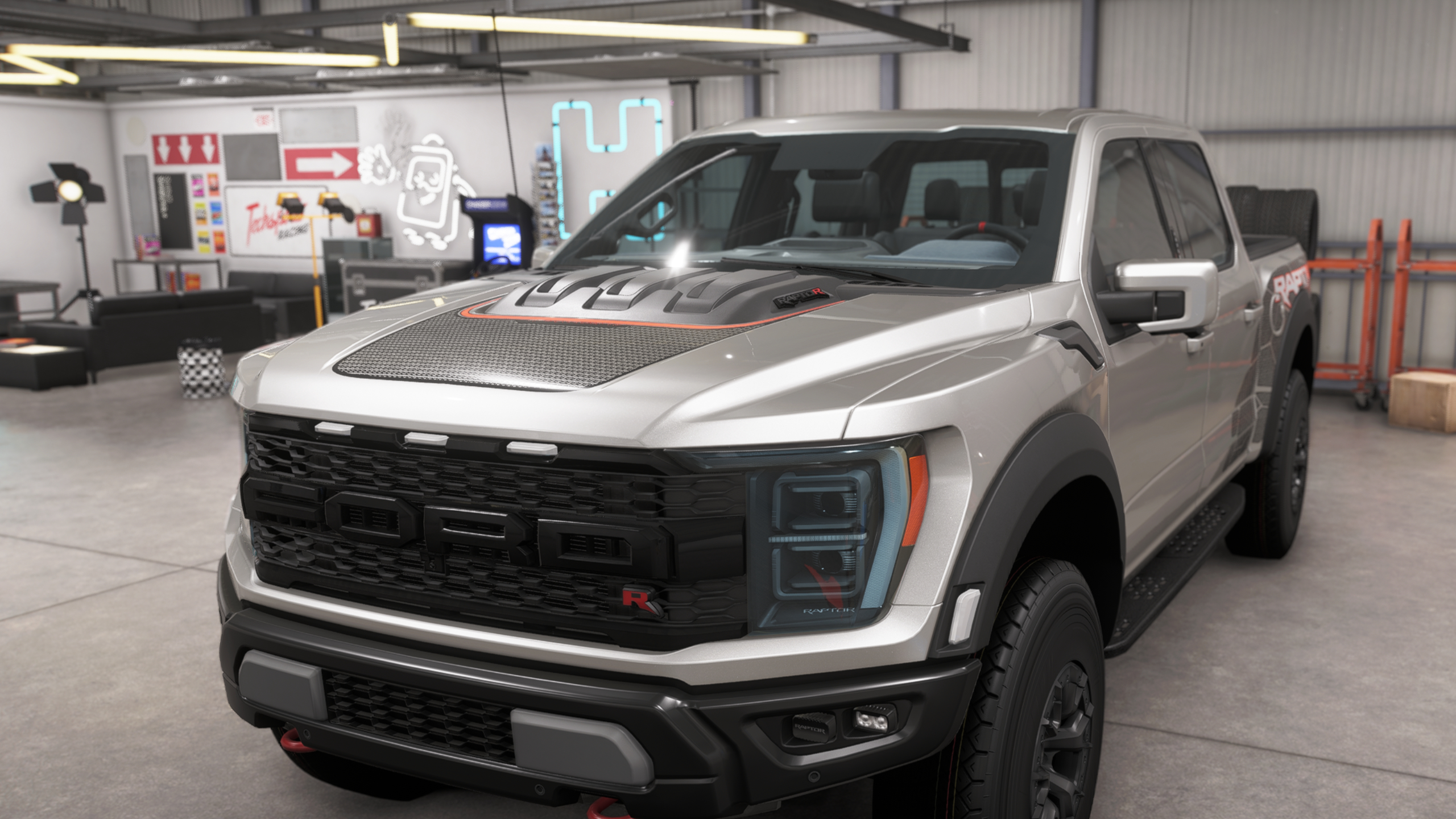 Forza Horizon 6 best cars: The 2023 Ford F-150 Raptor R in a player's garage.