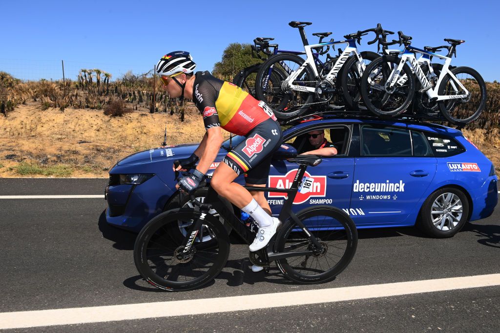 TOMARES SPAIN SEPTEMBER 06 Tim Merlier of Belgium and Team AlpecinDeceuninck cmduring the 77th Tour of Spain 2022 Stage 16 a 1894km stage from Sanlcar de Barrameda to Tomares LaVuelta22 WorldTour on September 06 2022 in Tomares Spain Photo by Tim de WaeleGetty Images