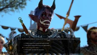 My character from Baldur's Gate 3, a tiefling donning clown makeup, is faced with a choice on what he wants his statue to look like.