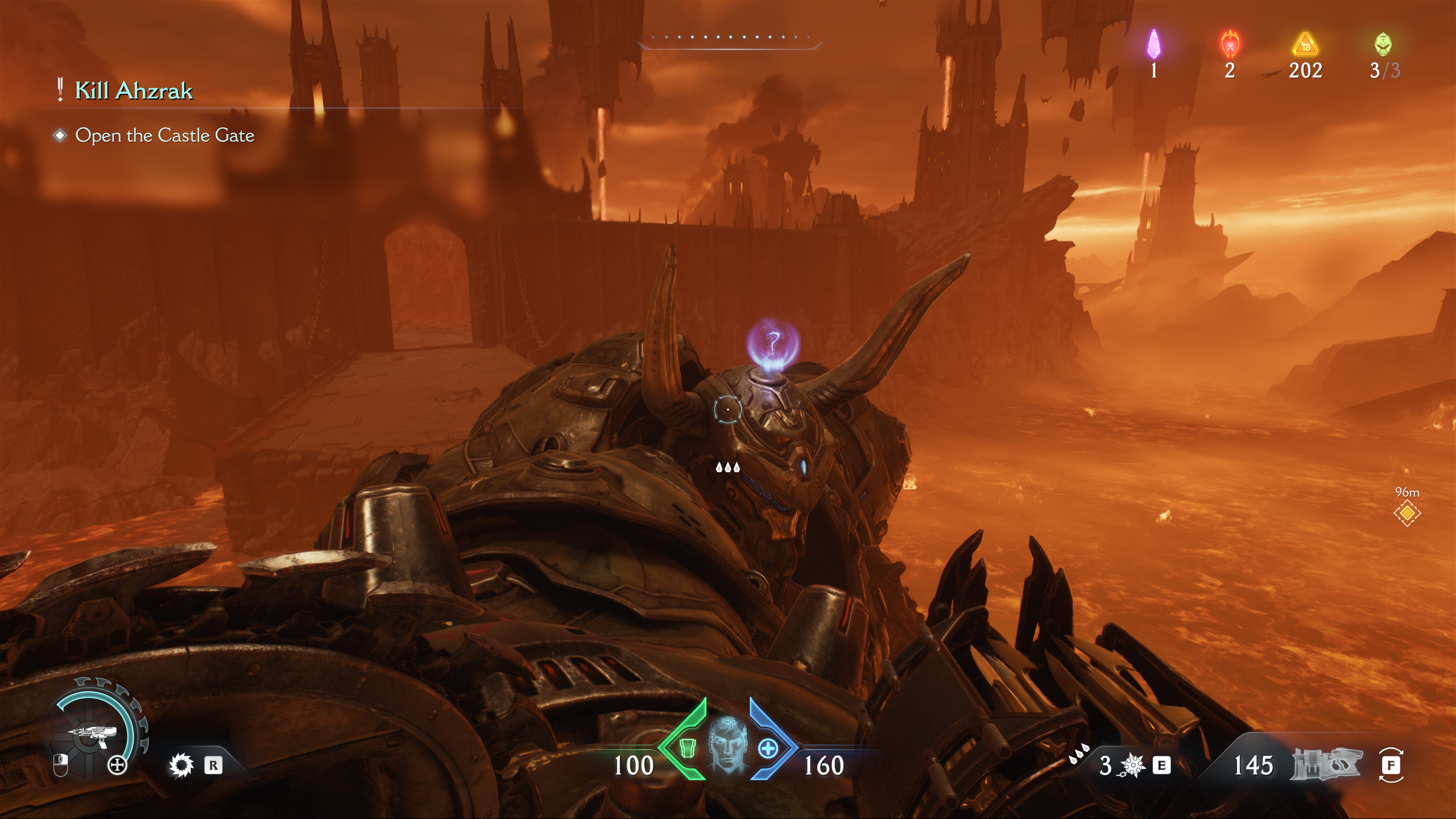  The Dark Ages Hellbreaker secret collectible - A collectible icon on the head of the atlan mech, standing in a pool of lava.