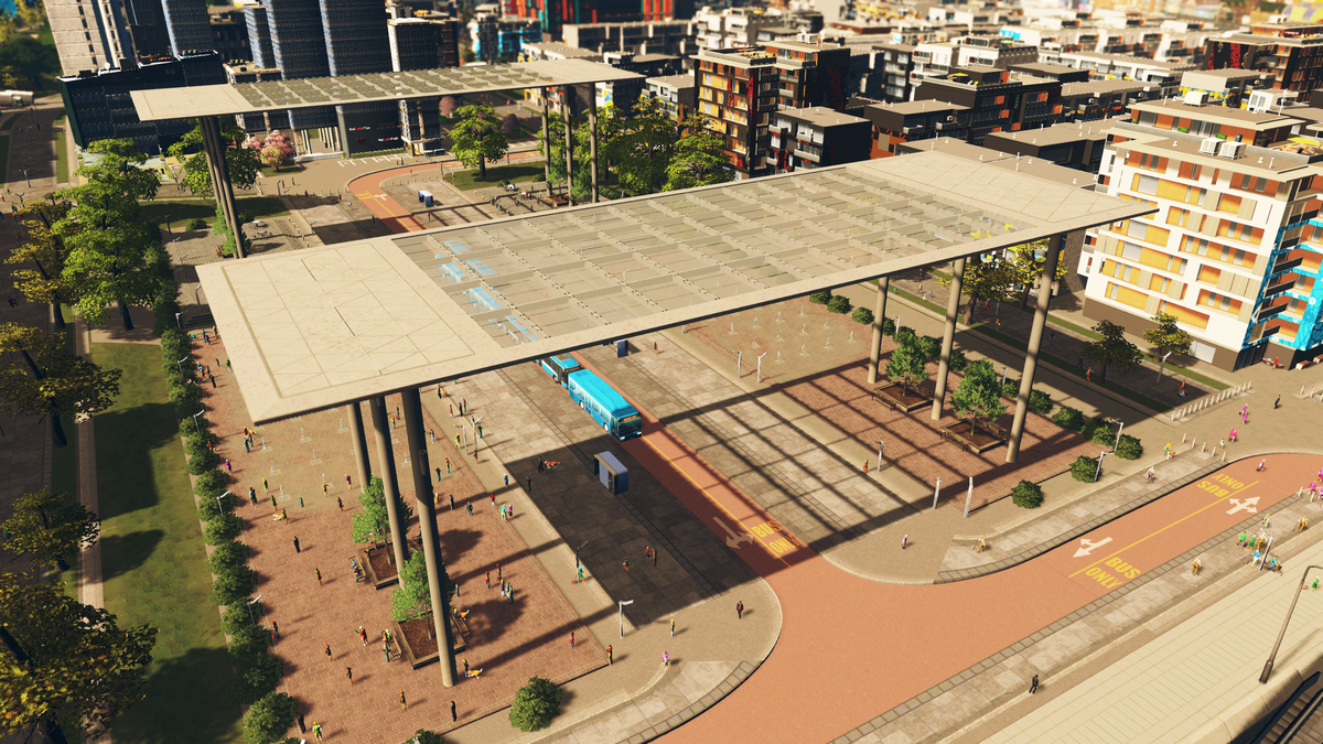 An image of a pedestrian street from Cities: Skylines