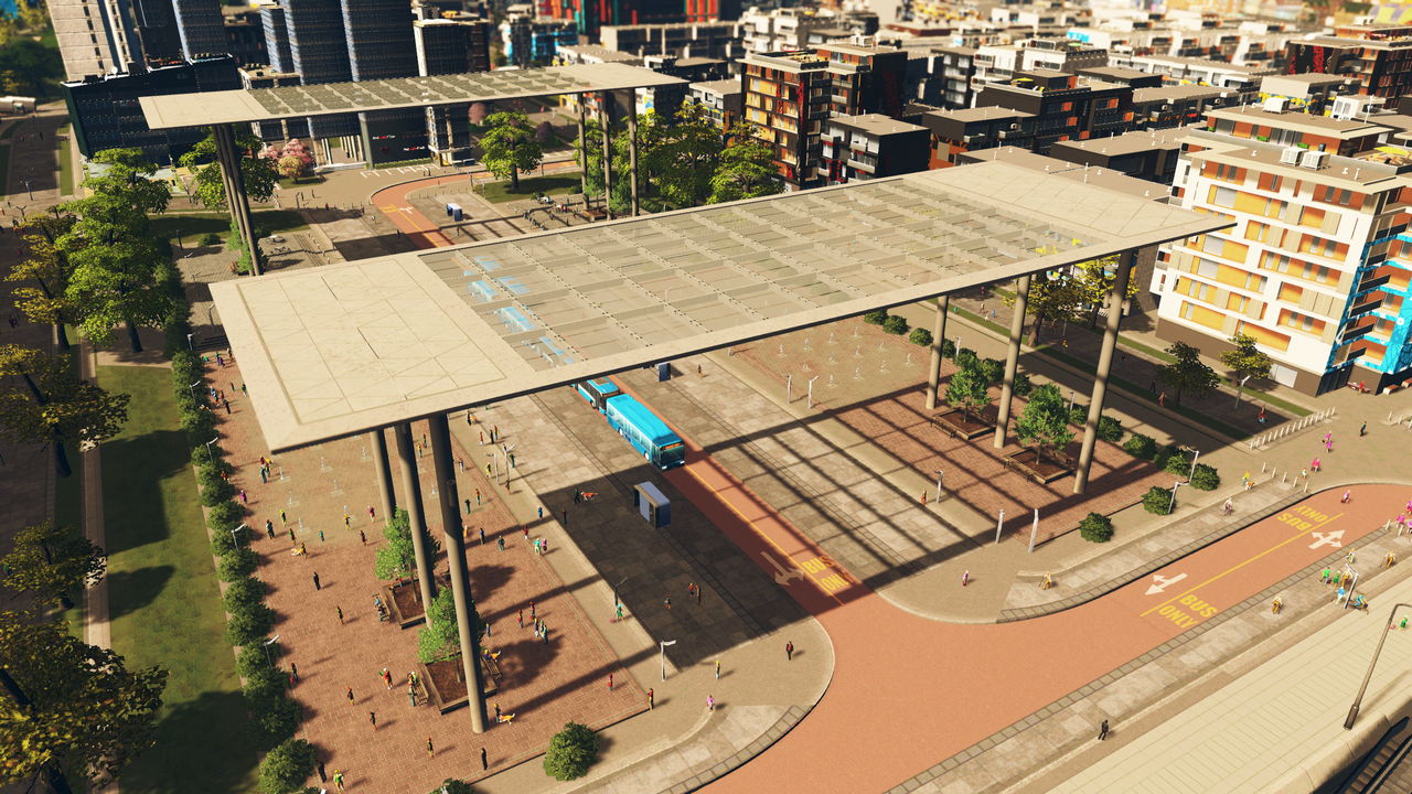 An image of a pedestrian street from Cities: Skylines