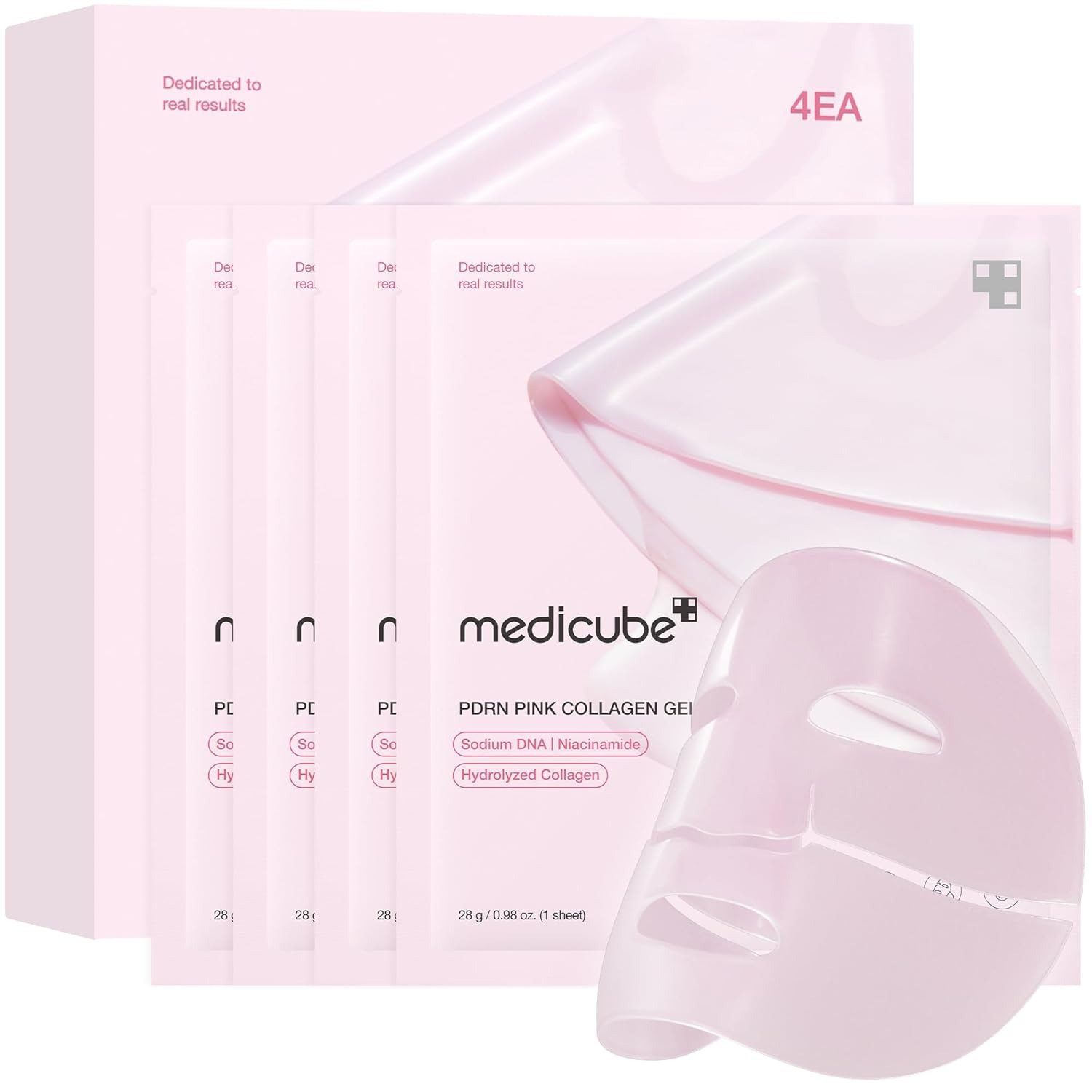medicube, Medicube Salmon Dna Pdrn Pink Collagen Jelly Gel Mask | Overnight Face Mask for Glass Glow Skin- Elasticity, Hydrating, Firming and Moisturizing | Korean Skincare, 28g, 4ea
