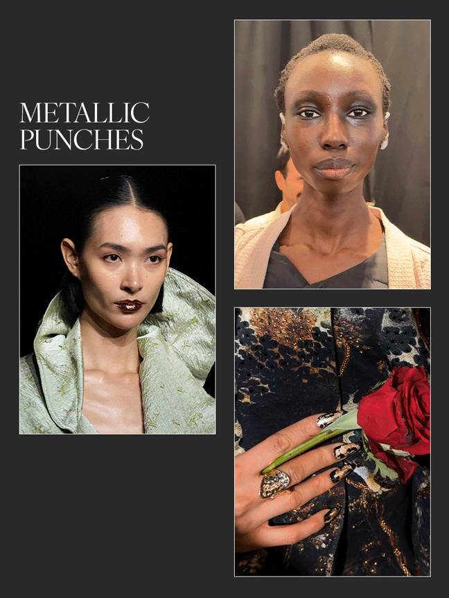 Photo collage of NYFW beauty trends