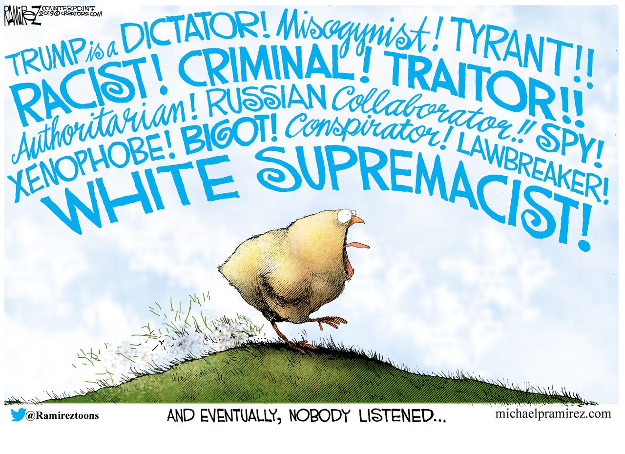 Political Cartoon U.S. Democrats Trump Xenophobia Racism Chicken Little