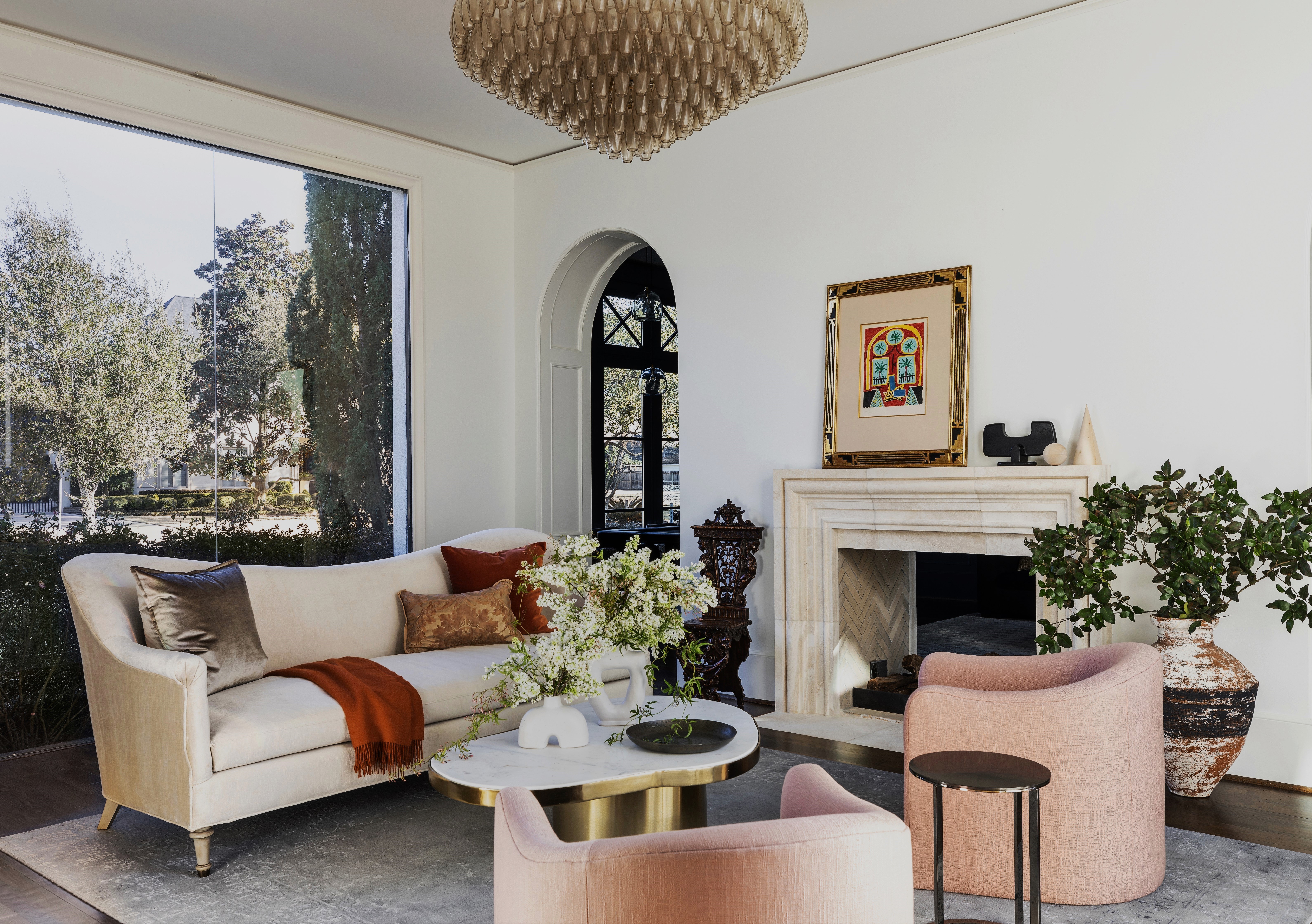 Living room with modern pink sofas