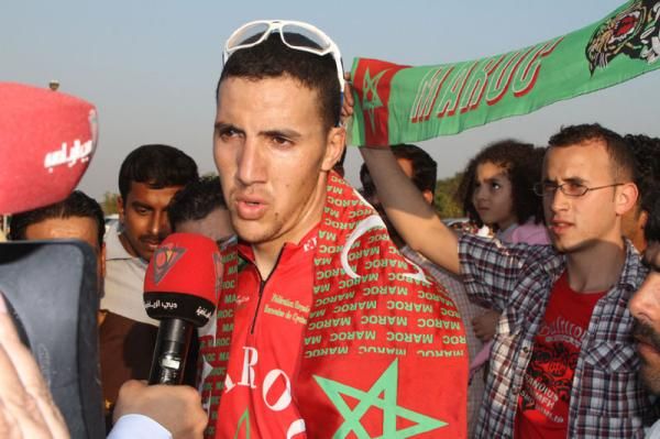 Mouhcine Lahsaini (Morocco) is interviewed after his win