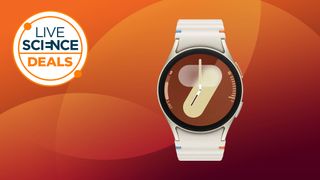 Samsung Galaxy Watch 7 on an orange background