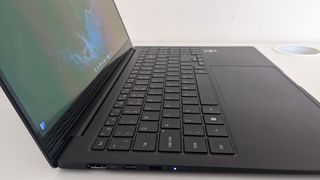 Side-on shot of Samsung Galaxy Book2 Pro keyboard, showing some ports.