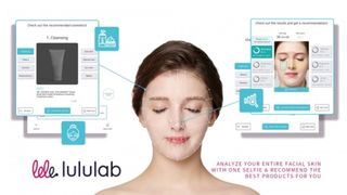 Diagram showing model's face and various information about her skin