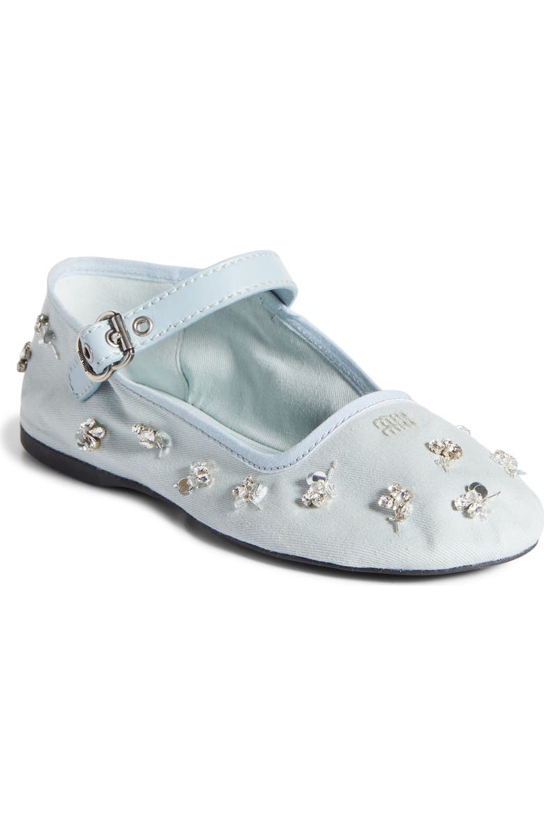 Crystal Embellished Canvas Mary Jane Ballet Flat