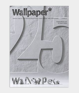 Daniel Arsham Wallpaper* 25th anniversary magazine cover design for October 2021, featuring the logo eroded