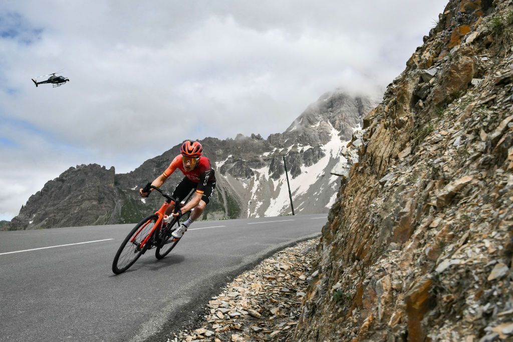 Ineos Grenadiers team&#039;s Spanish rider Carlos Rodriguez races in the Galibier descent during the 4th stage of the 111th edition of the Tour de France 