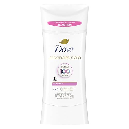 Dove Advanced Care Antiperspirant Deodorant Stick for Soft, Resilient Skin, Clear Finish With No White Marks and 72-Hour Sweat & Odor Protection, 2.6 Oz