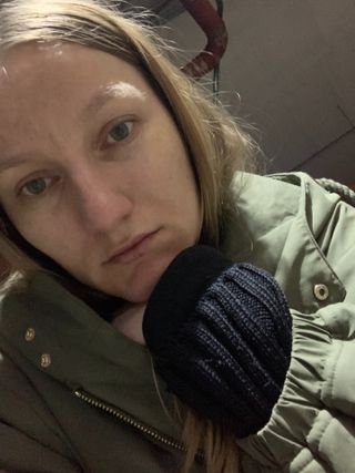 Marie Claire Ukraine brand director Katerina Lagutina selfie in bomb shelter in Kyiv