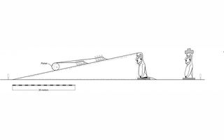 A diagram demonstrates how a pukao may have been positioned on top of an Easter Island statue.