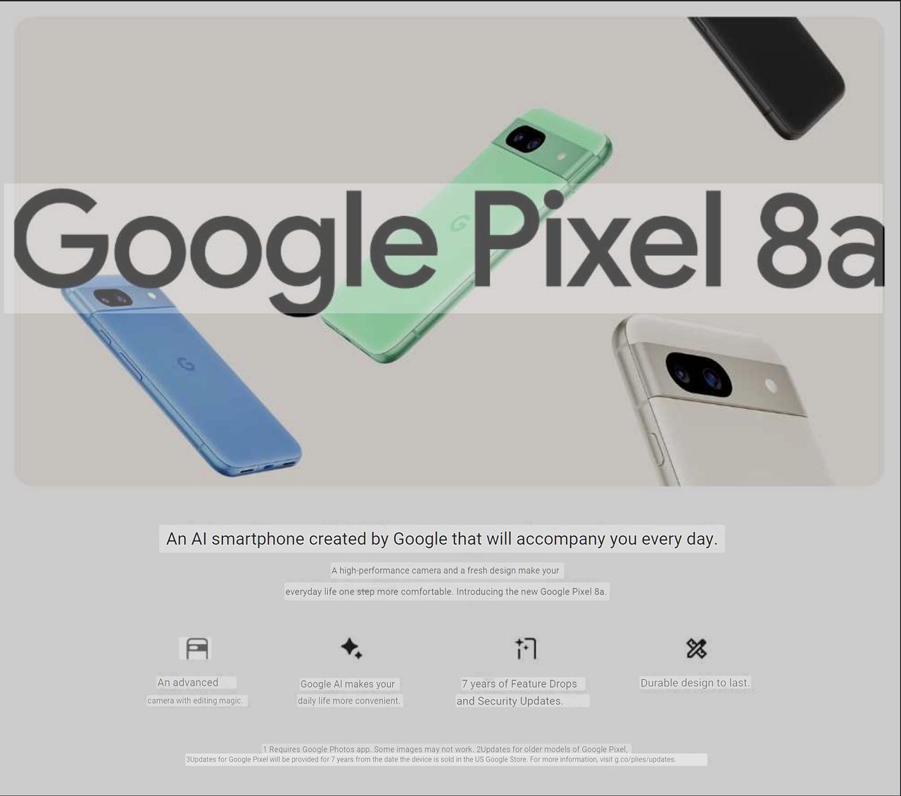 Product page for Google Pixel 8a
