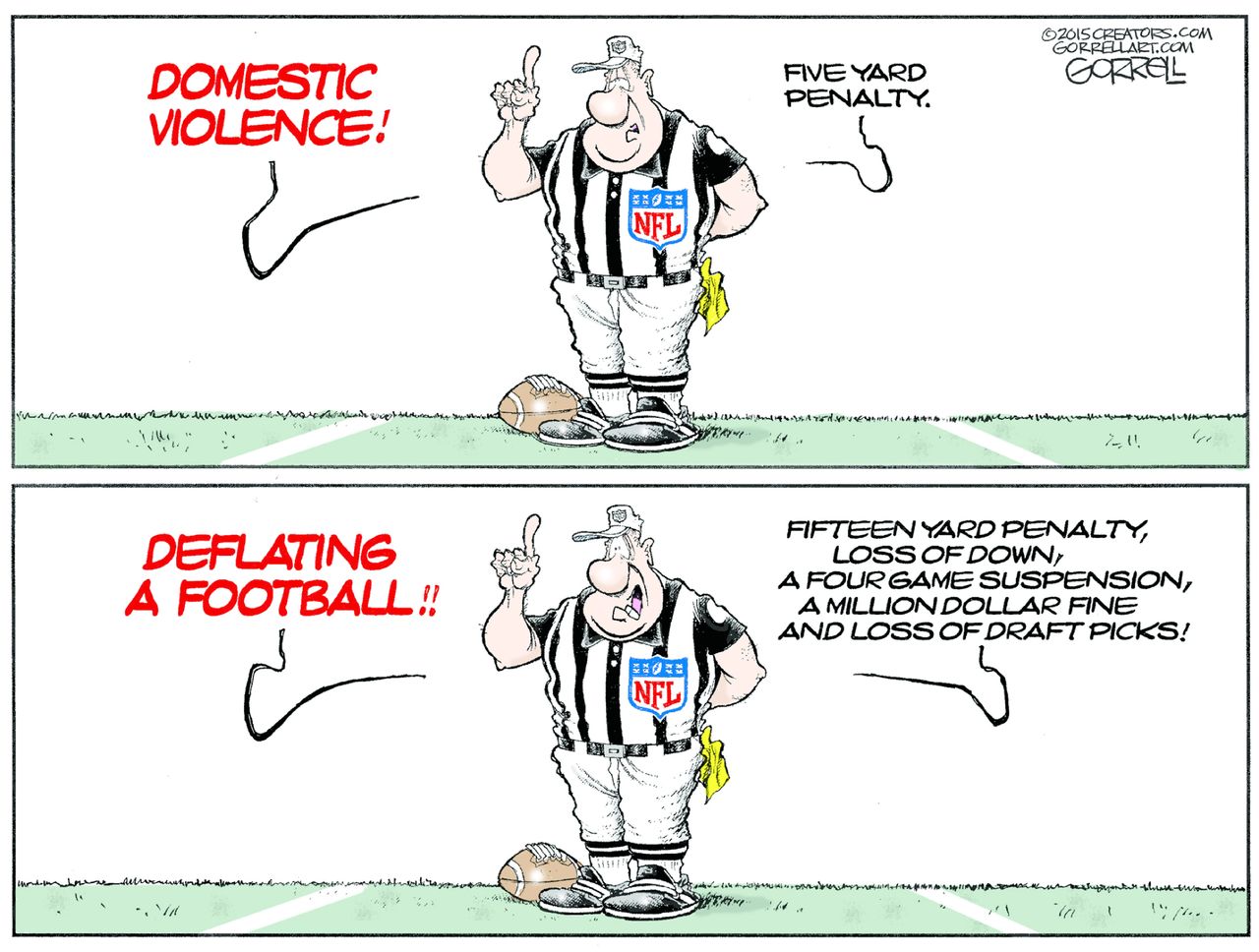 Editorial cartoon U.S. NFL Deflategate