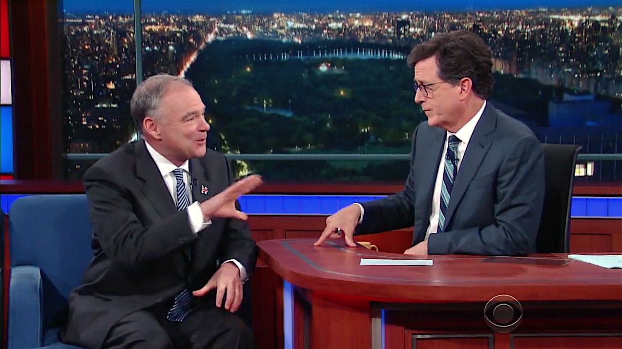 Tim Kaine sits down with Stephen Colbert