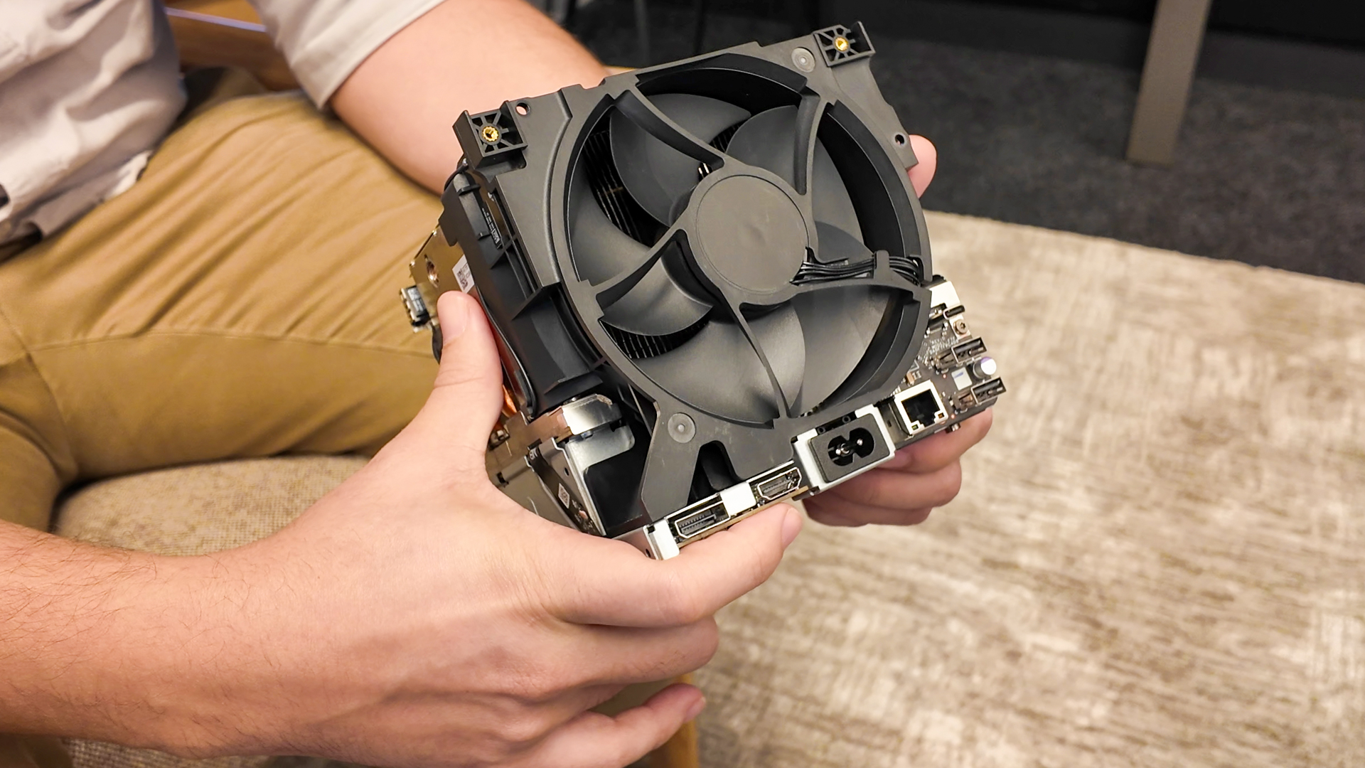 Valve&#039;s new Steam Machine during a visit to Valve HQ in Bellevue, Washington. The Steam Machine is a compact living room gaming PC.