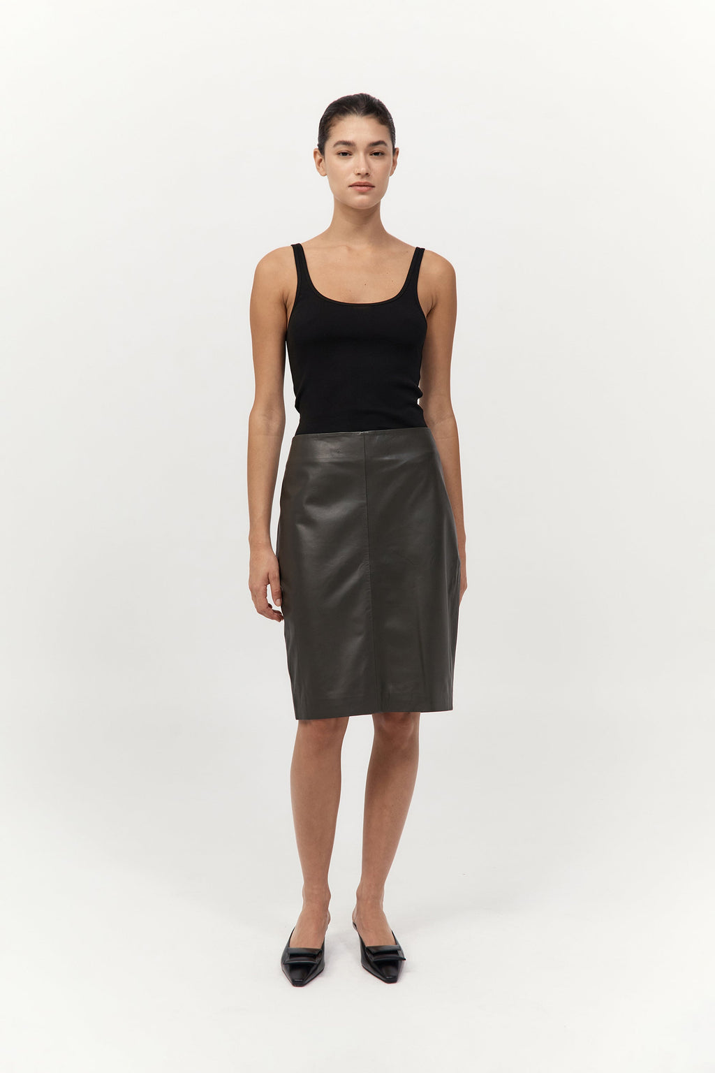 Leather Pencil Skirt - Khaki