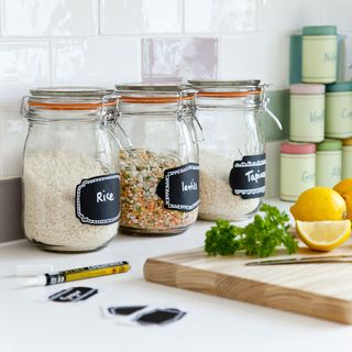 glass jars with labels