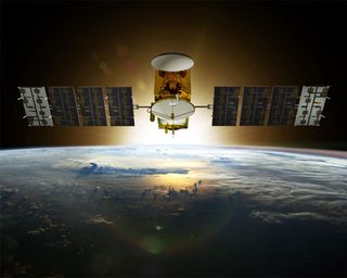 An artist's illustration of the Jason-3 satellite in orbit. The satellite will map Earth's oceans and seafloors in unprecedented detail.