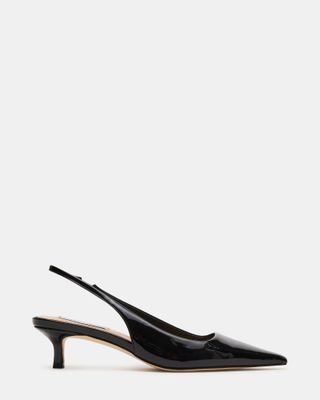 Kari Black Patent Slingback Point Toe Kitten Heel | Women's Heels – Steve Madden