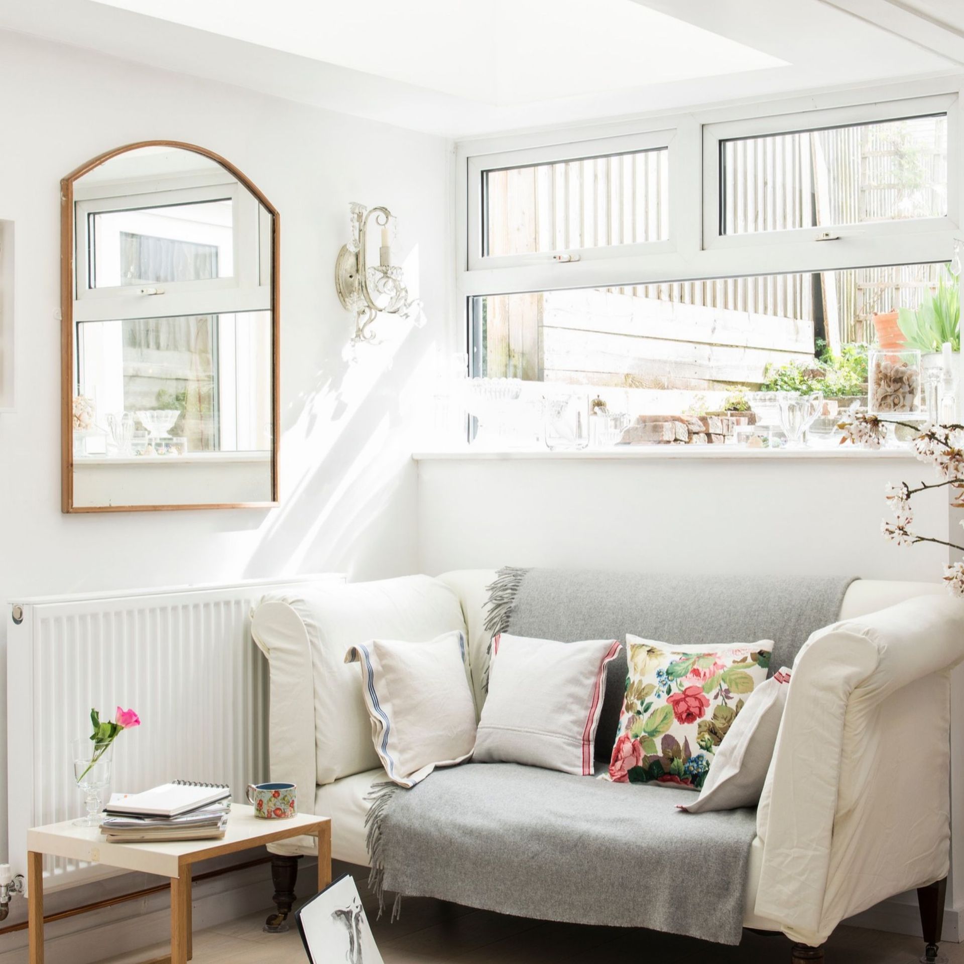 A bright morning spot with a mirror reflecting light
