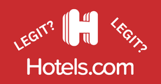 An image showing the hotels.com logo and questioning is it legit?