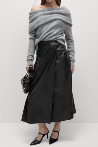 M&S Leather Look Pleated Midaxi Wrap Skirt