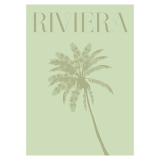 A light green poster with a palm tree and the word 