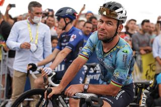 Astana Qazaqstan Teams British rider Mark Cavendish awaits the start of the 3rd stage of the 110th edition of the Tour de France cycling race 1935 km between AmorebietaEtxano in Northern Spain and Bayonne in southwestern France on July 3 2023 Photo by Thomas SAMSON AFP Photo by THOMAS SAMSONAFP via Getty Images